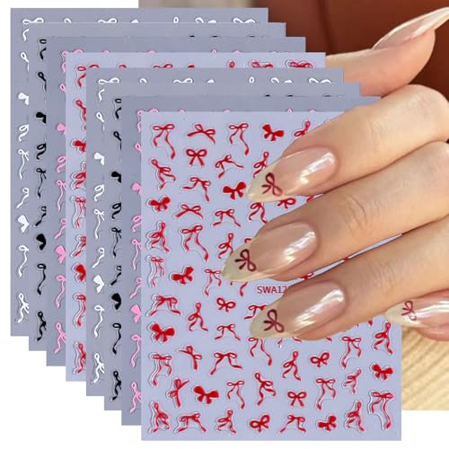 8 Sheets 3D Self-Adhesive Ribbon Bow Nail Art Stickers Decals