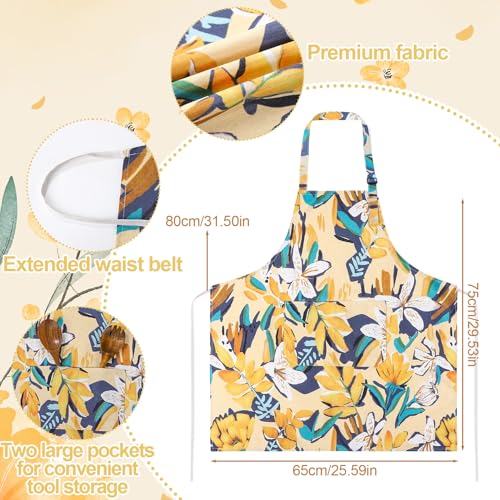 Floral Apron for Women with Pockets - Adjustable Kitchen Chef Apron