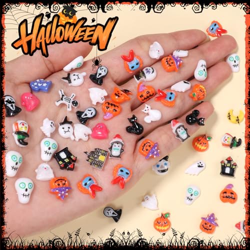 Uotey 100 Pcs Assorted Halloween Nail Charms 3D Resin Pumpkin Ghost Art