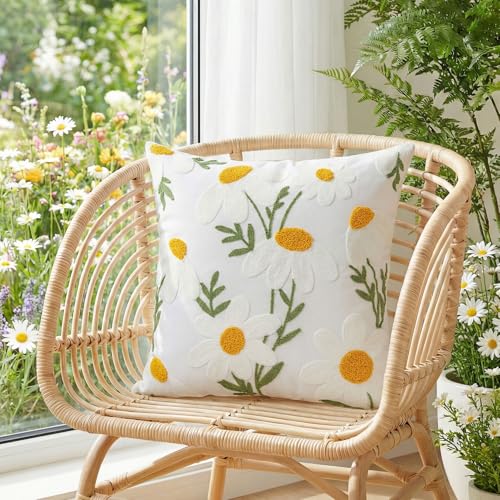 Emvency 18x18 Inch Embroidered Floral Throw Pillow Covers - Set of 2