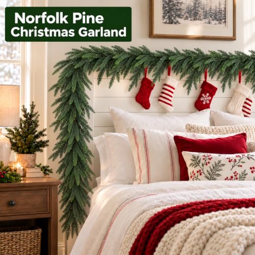 Artificial Norfolk Pine Garland 9FT - 2 Pack Christmas Greenery for Mantle and Decor
