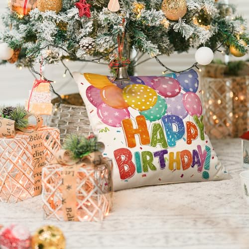 AVOIN colorlife Happy Birthday Balloons Throw Pillow Cover, 18" x 18"