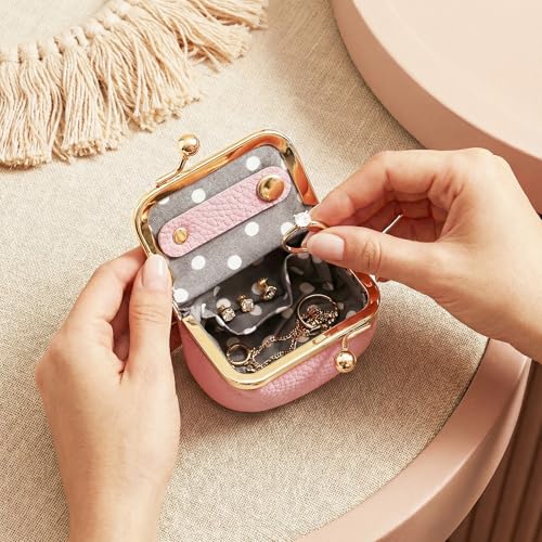 Vintage Mini Jewelry Box - Portable Leather Organizer with Kiss Lock