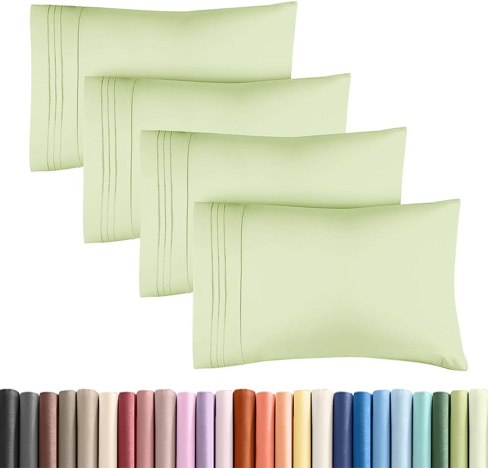Skiennix Standard Pillow Cases Set of 4 - Soft Hotel Quality Covers - Machine Washable Light Sage Green