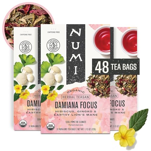 Numi Organic Damiana Focus Tea - 48 Herbal Tea Bags, Caffeine-Free