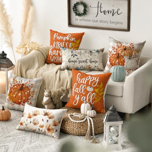 AVOIN colorlife Fall Pumpkin Throw Pillow Covers, 18x18 Inch Orange Set of 4