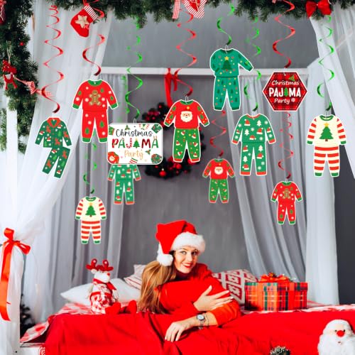 16 Pack Christmas Pajama Party Decorations Swirls - Holiday Festive Hanging Ornaments