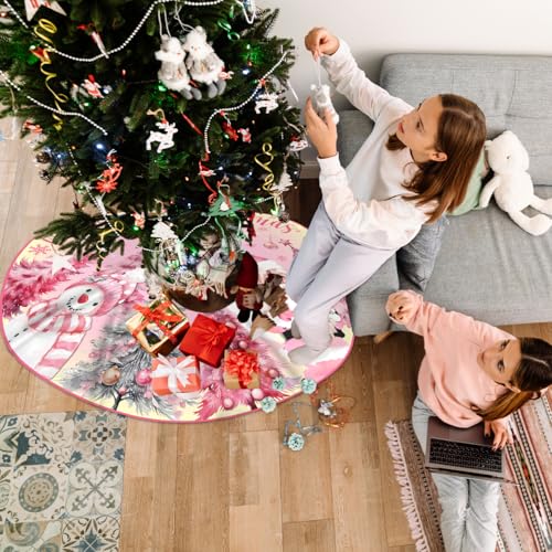 Pink Christmas Tree Skirt 48 Inch Faux Polyester Holiday Decor