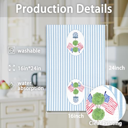 Patriotic Chinoiserie Kitchen Towels - 4th of July Hand Towels 16x24in