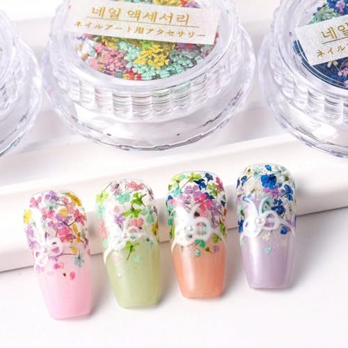 WULIUFLY 3D Dried Flower Nail Art Decals Colorful Spring Floral Kit