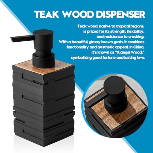 YAUKPH Matte Black Teak Wood Hand Soap Dispenser with Handcrafted Lid