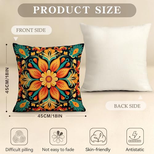 ORMAN Boho Mandala Throw Pillow Covers 18x18 Inch, Set of 4, Style 1