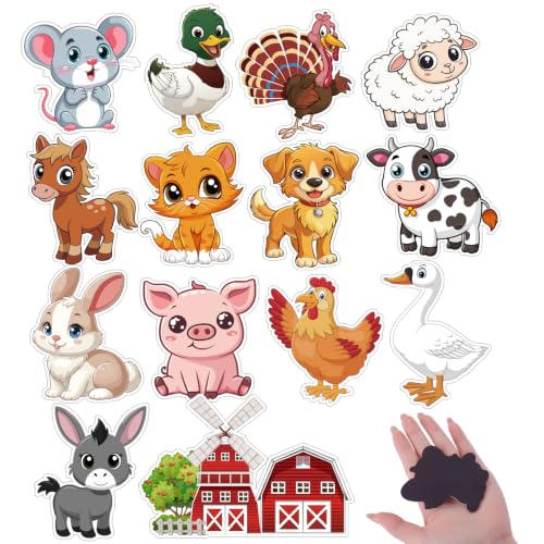 Farm Animals Magnetic Fridge Magnets Set - 14 Large Wooden Toys