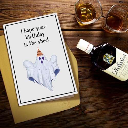 Funny Ghost Birthday Card for Friends & Coworkers - 8x5.3in