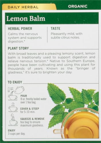 Traditional Medicinals Organic Lemon Balm Tea, Stress Relief & Digestion, 32 Count