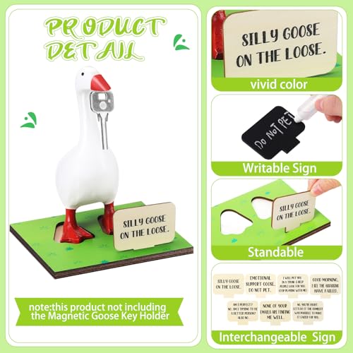 Magnetic Goose Key Holder Wooden Base Stand with 10 Interchangeable Signs