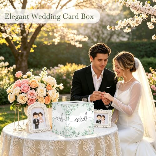 Watercolor Sage Greenery Wedding Card Box - 8.7x8.7x8.7 Inch Gift Card Holder for Parties & Celebrations