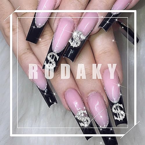 RODAKY 10PCS Silver Dollar Sign Nail Charms 3D Rhinestone Gems