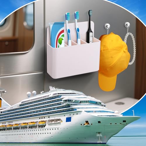 Palksky Magnetic Toothbrush Holder with 2 Hooks - 1 Pack Cruise Organizer