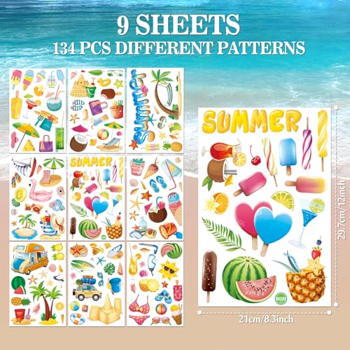 134 PCS Summer Hawaiian Window Clings - Double-Sided PVC Decor