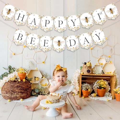 Happy 1st Bee Day Banner - Bumblebee Birthday Decorations