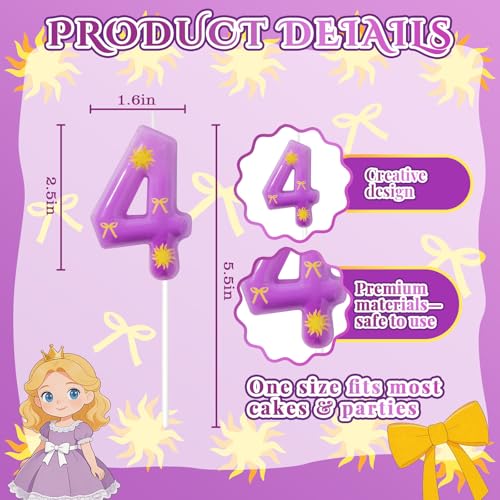 Candsun Number 4 Birthday Candle, Purple Sun Cake Decorating Supply