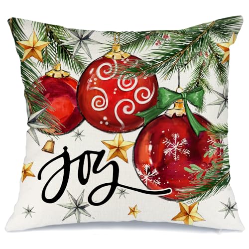 AACORS Christmas Pillow Cover 18x18 Inch – Baubles & Stars Decor