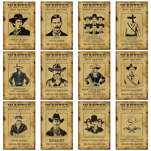 Western Wanted Poster Cutouts - 12 Pcs Halloween Decor 8x12 in