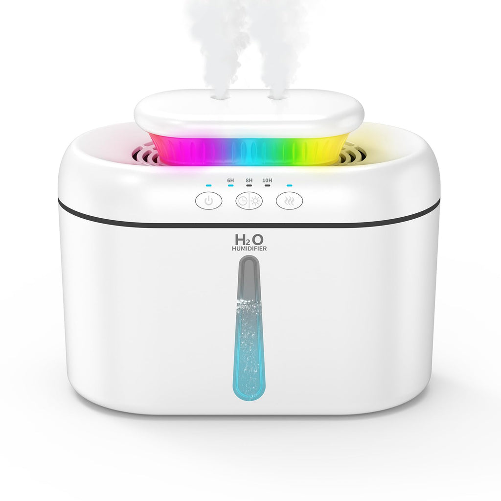 SZO Double Spray Humidifiers for Bedroom Large Room, 2.5L Cool Mist Humidifier for Plants Baby Nursery, Dual Nozzle Output, 16dB Quiet, Auto Shut-Off, Night Light, White