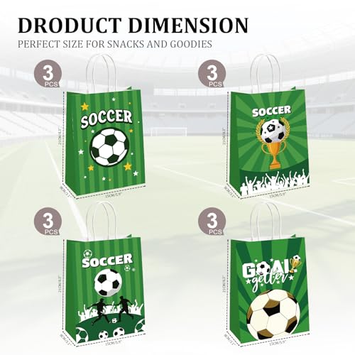 Dimore 12 Pcs Soccer Paper Gift Bags with Handles for Party Favors