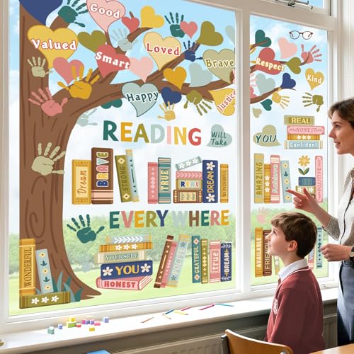 Boho Books Back to School Window Clings - Reusable Decals