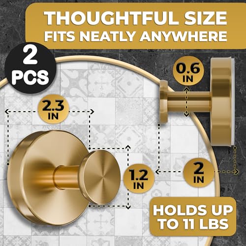 Novsix Gold Suction Cup Hooks for Shower, Rustproof Stainless Steel (2 Pack)