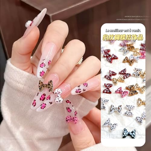 3D Resin Leopard Bow Heart Nail Charms 60Pcs Multicolor DIY Nail Art Decors