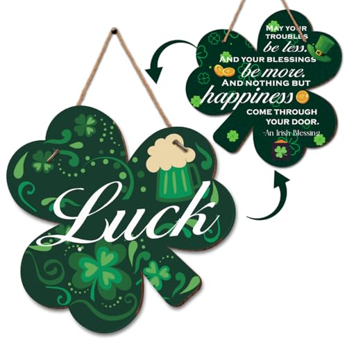 St. Patrick's Day Shamrock Hanging Sign - Double-Sided Door Decor