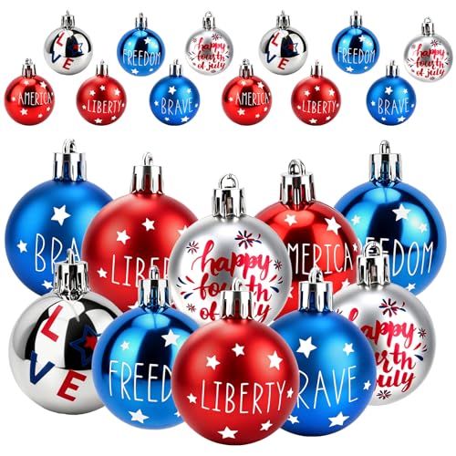 12 Pcs 4th of July Patriotic Ball Ornaments - Red, White & Blue Decor