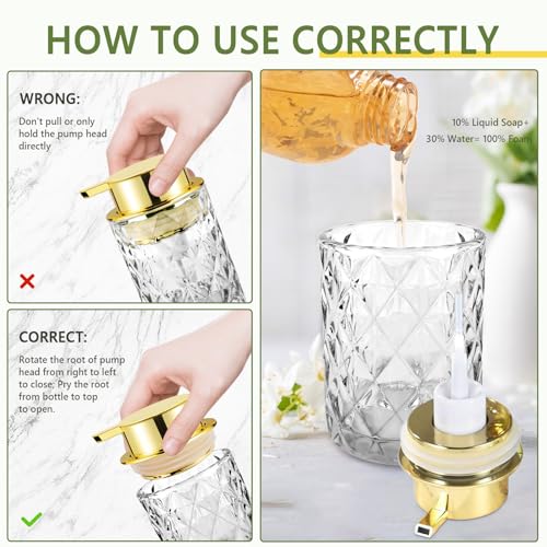 Abriclo Glass Foaming Soap Dispenser - Diamond Pattern with Gold Pump