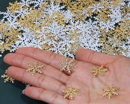 Christmas Snowflake Confetti 300Pcs 2cm Glitter Snowflake Sequins for Craft Wedding Holiday Decor - Gold