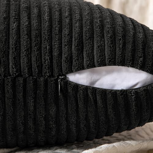 MIULEE Black Corduroy Throw Pillow Covers 18x18, Set of 2