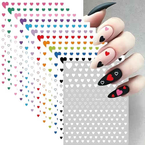 12 Sheets 3D Heart Nail Stickers - Self-Adhesive Valentines Nail Art Decals