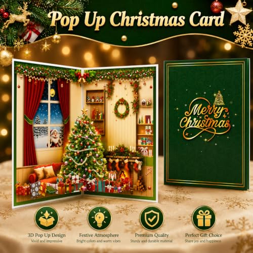 APOTODITO Christmas Tree Pop Up Card with Lights and Music - Christmas House Variation
