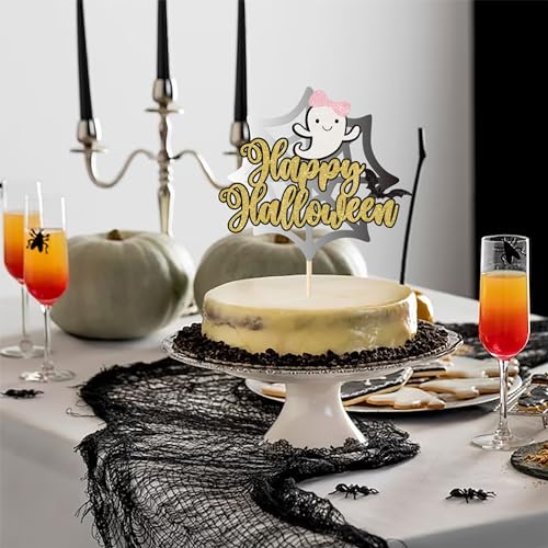 Happy Halloween Glitter Cake Topper - Spooky Ghost & Bat Cake Pick