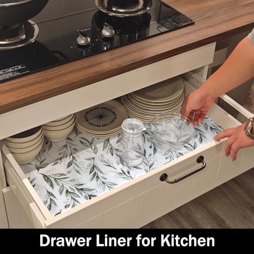 Amiitay Non-Slip Shelf Liner - 11.8" x 118.1" Leaf Pattern, Waterproof