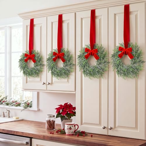 Mini Christmas Wreaths Set of 4 - 15 Inch Rustic Holiday Door Decor