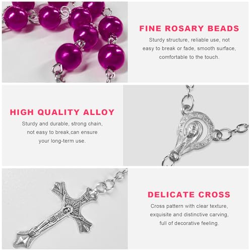 Christian Rosary Rearview Mirror Pendant - 2 PCS Cross & Bead Decor