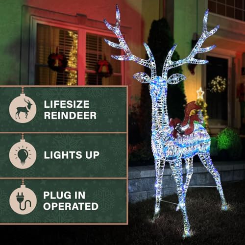 72-Inch LED Iridescent Reindeer Decoration with Lights - Indoor Outdoor Christmas Yard