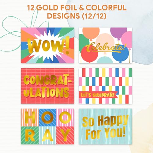 Decorably 24-Pack Congratulations Cards with Envelopes, Gold Foil 6x4in