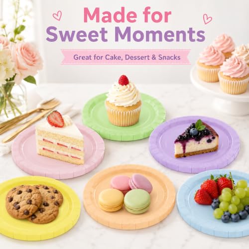 BOKFJBP 48Pcs Pastel Rainbow Paper Plates - 7 Inch Disposable Party Plates Set