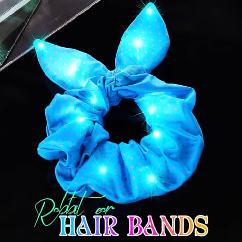 CAKURE Light Up Bunny Ear Hair Scrunchies LED Polka Dot Hair Ties