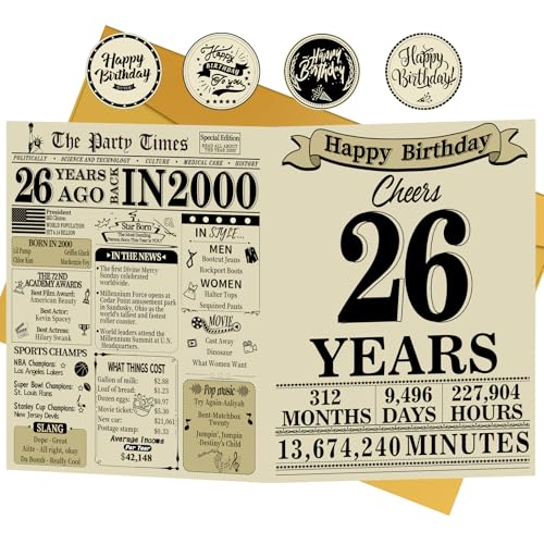 26th Birthday Card for Men & Women - Nostalgic Gift with Envelope