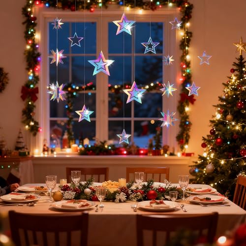 14pc Iridescent 3D Star Garland for Parties & Decor
